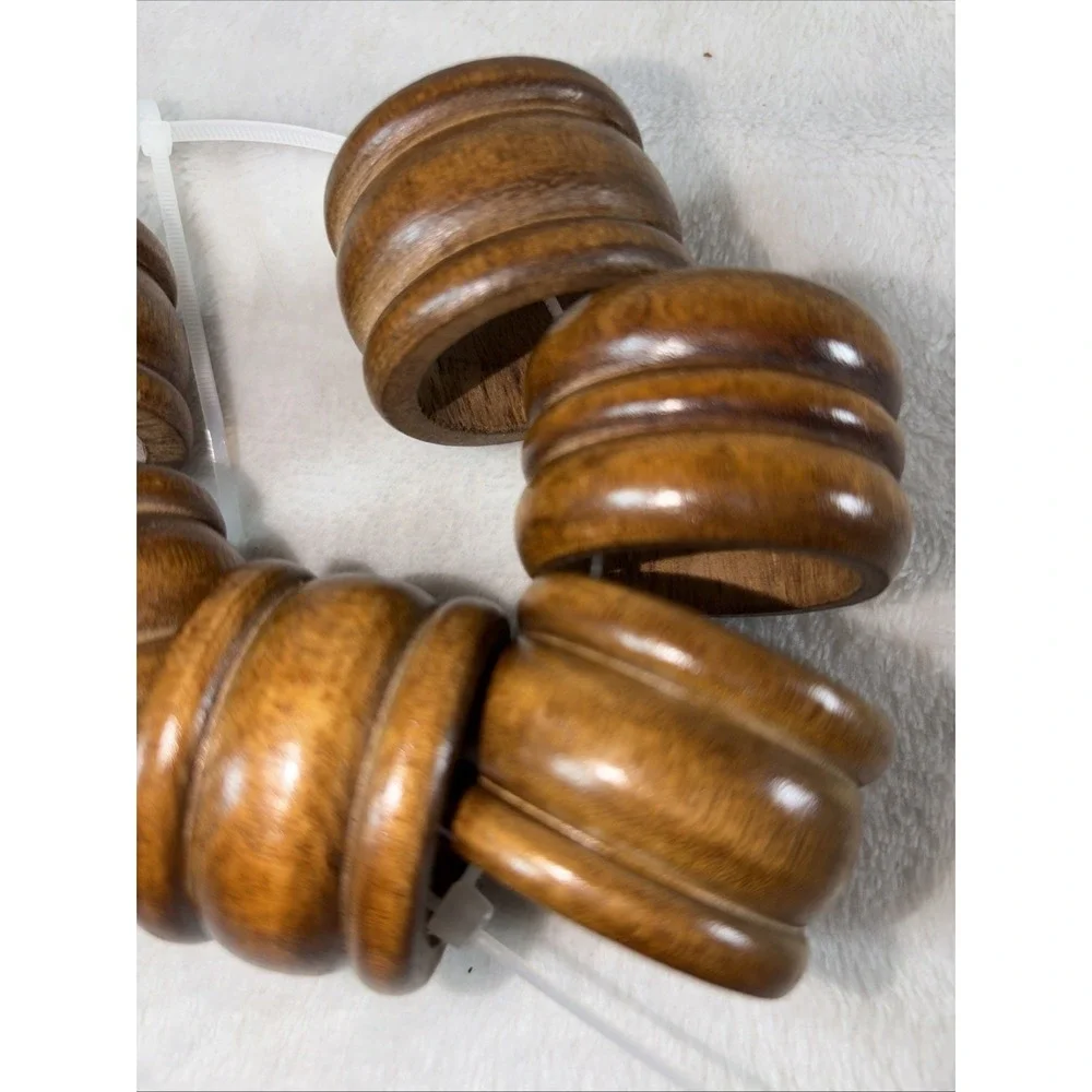 Set of 6 vintage 80s wooden napkin rings Dark Walnut stain Scandinavian Style